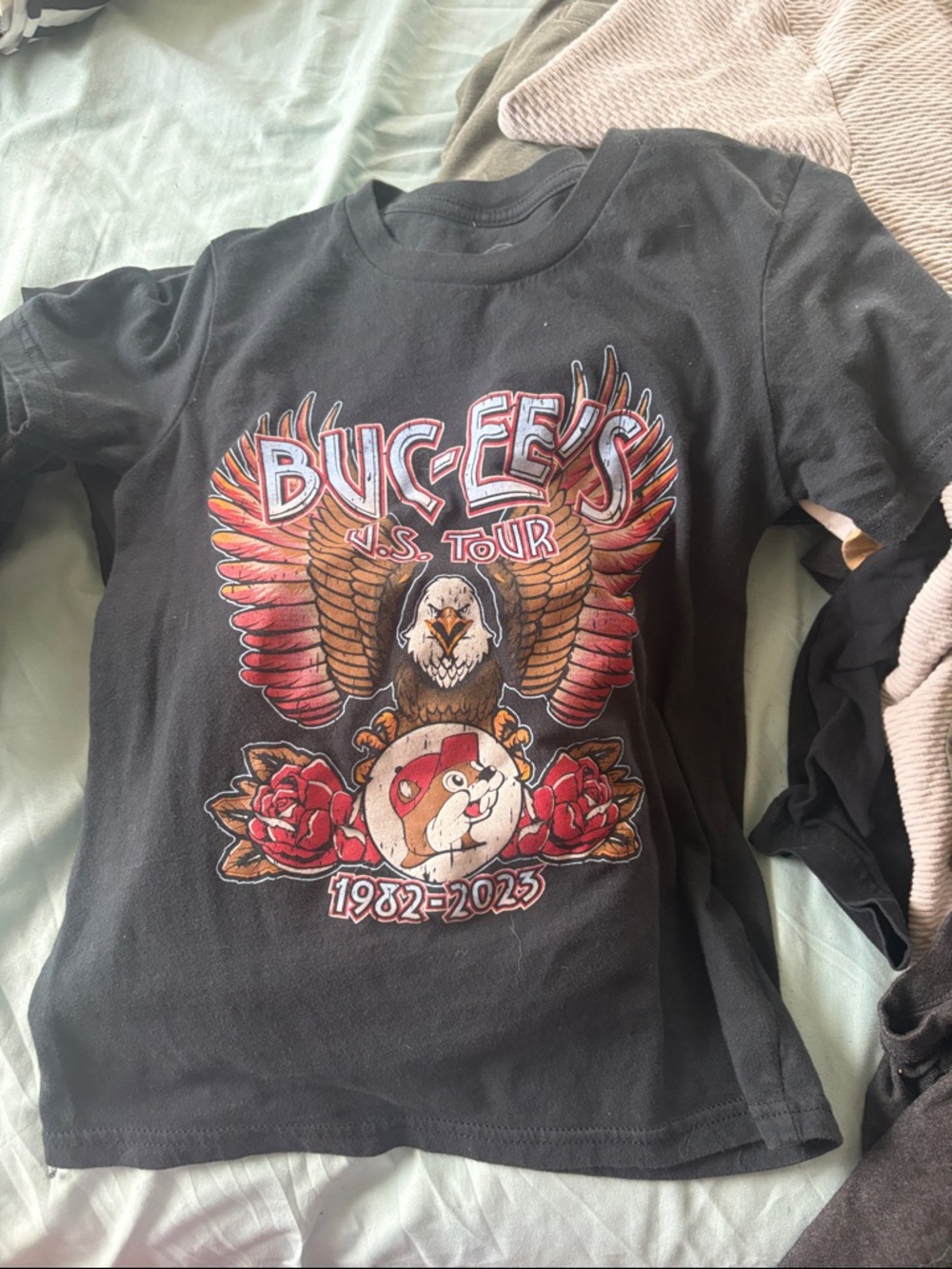 BUC-EES Kids Black Graphic Tee - U.S. Tour Eagle Design